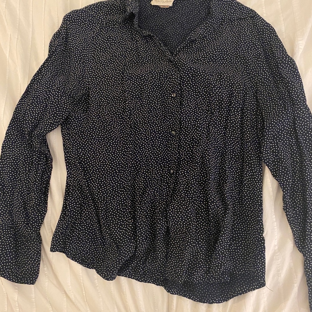 Navy polkadot button up blouse
